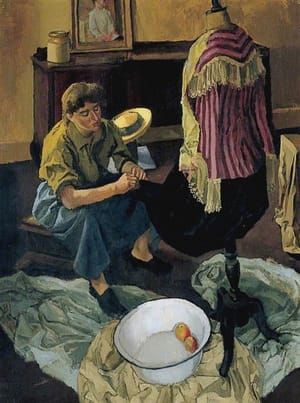 Artwork Title: Domestic Employment: A Girl Seated by a Dummy Arranging a Dress (Peggy Rose)