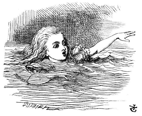 John Tenniel - Alice Swimming in Pool of Tears