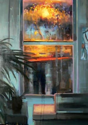 Artwork Title: Studio Window, Rainy Night