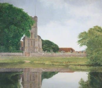 Artwork Title: The Village Church and Pond, Falmer, Sussex
