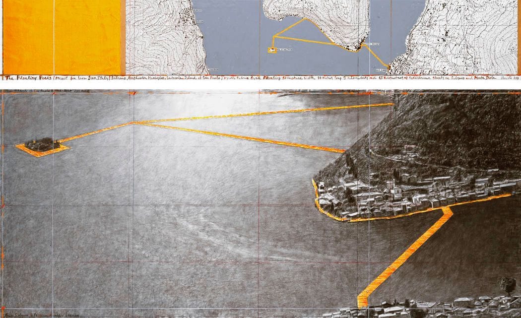 Artwork Title: The Floating Piers (Project for Lake Iseo, Italy)  Drawing 2014 in two parts