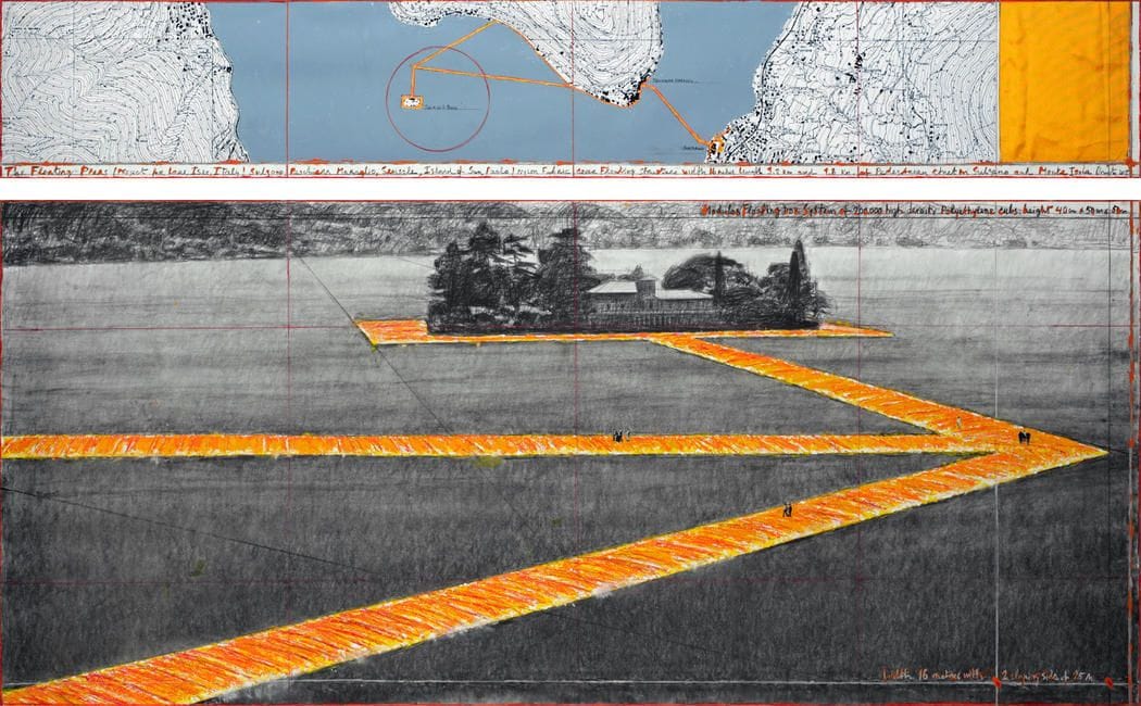 Artwork Title: The Floating Piers (Project for Lake Iseo, Italy)  Drawing 2015 in two parts