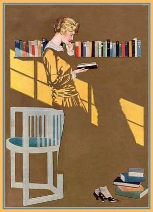 Artwork Title: Reading by the Bookshelf
