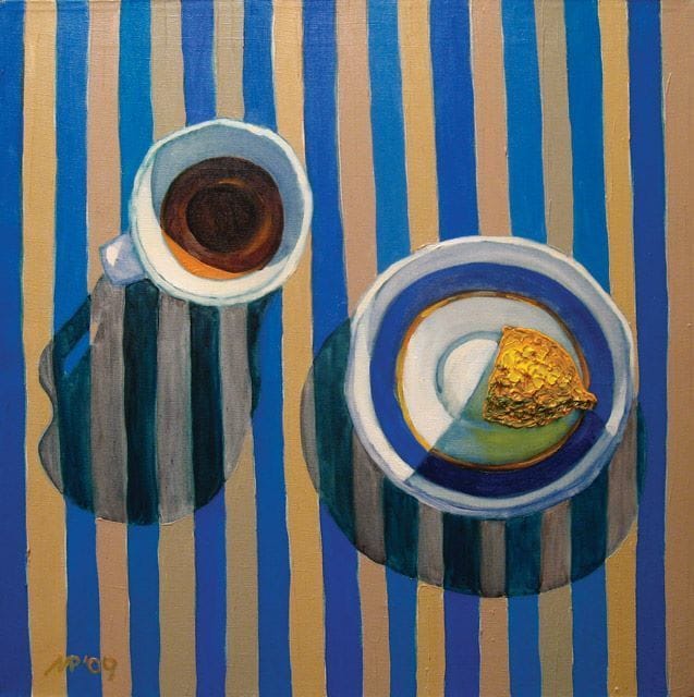 Artwork Title: Still life with stripy tablecloth