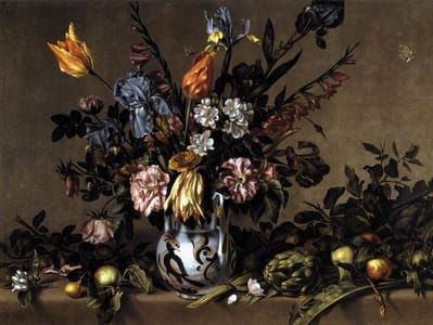 Artwork Title: Still-life with flowers, artichokes and fruit