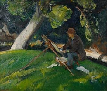 Artwork Title: An Artist Painting Outdoors at his Easel