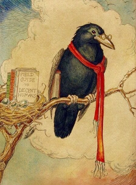 Artwork Title: Crow with Field Guide to Decent Humans,
