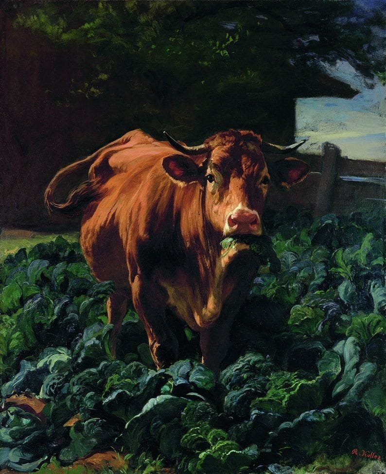Artwork Title: Cow in Vegetable Garden
