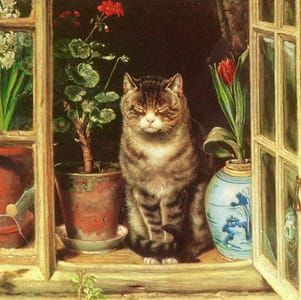 Artwork Title: Blinking in the Sun (Cat in a Cottage Window)