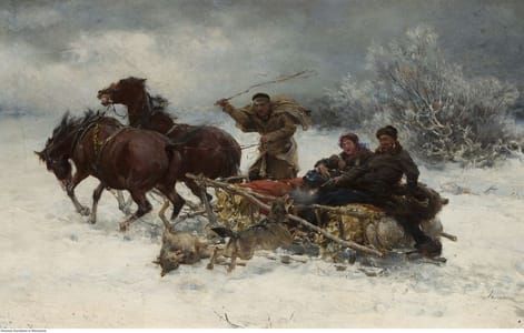 Artwork Title: Wilki napadające sanie