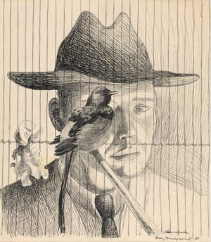 Artwork Title: Self portrait with Bird Cage