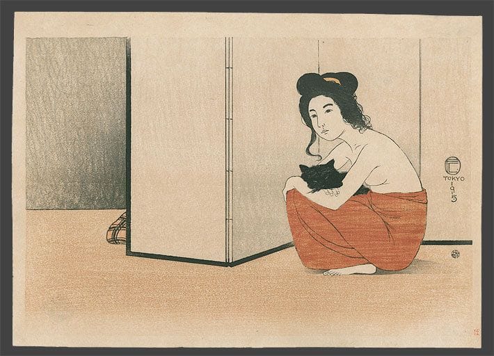 Artwork Title: Woman and cat - Tokyo, Japan