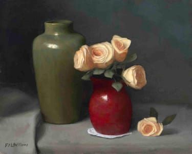 Artwork Title: Cherry Red Pitcher and Roses