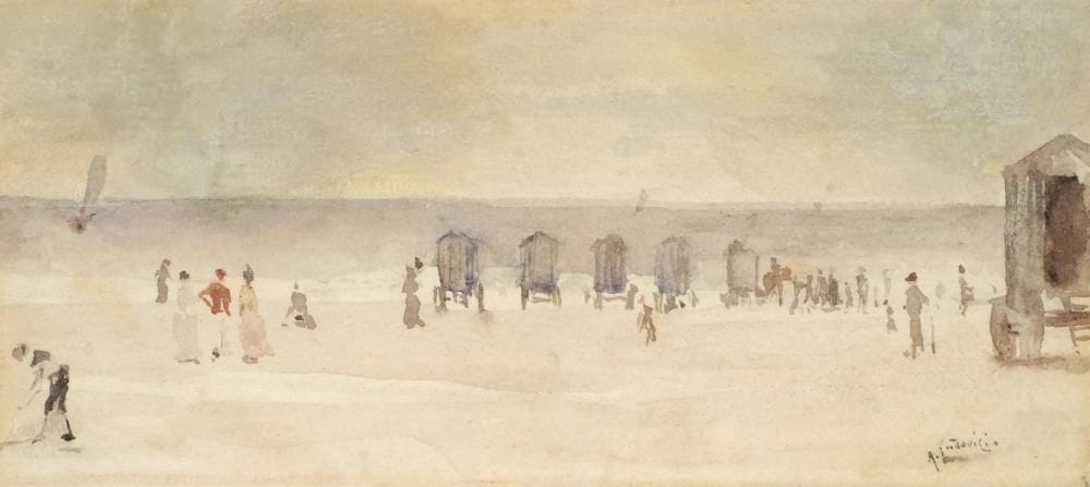 Artwork Title: Beach scene with figures and huts