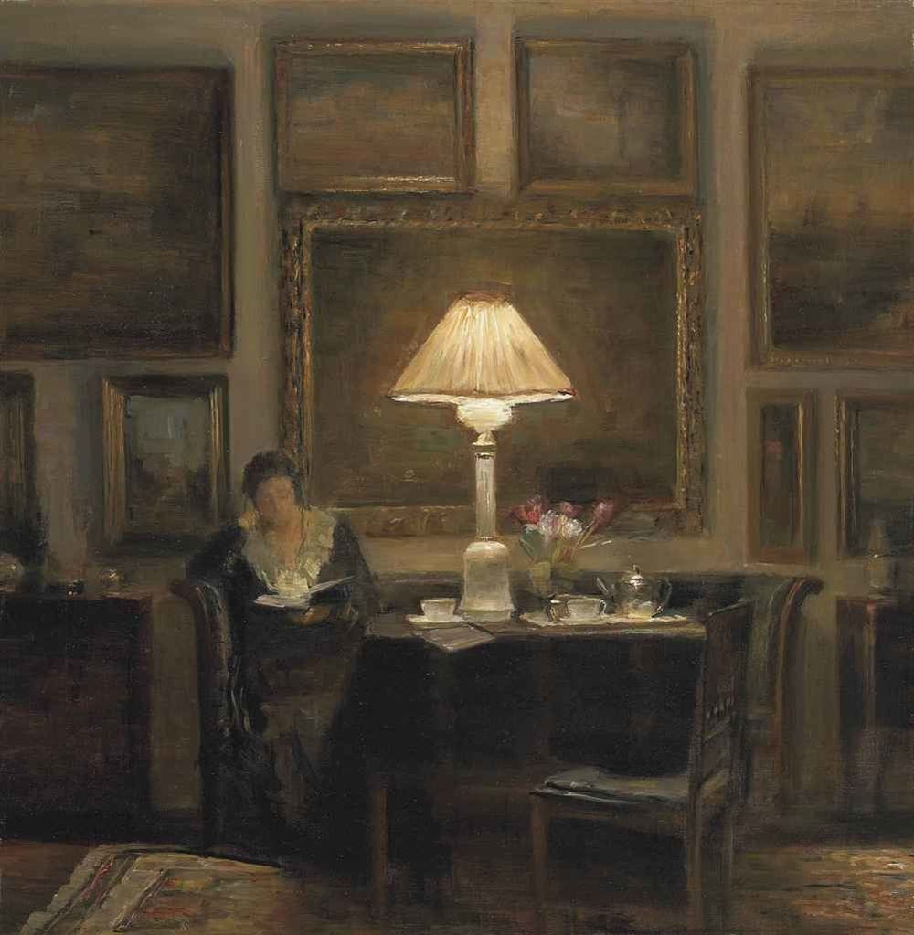 Artwork Title: Lady Reading by Lamplight