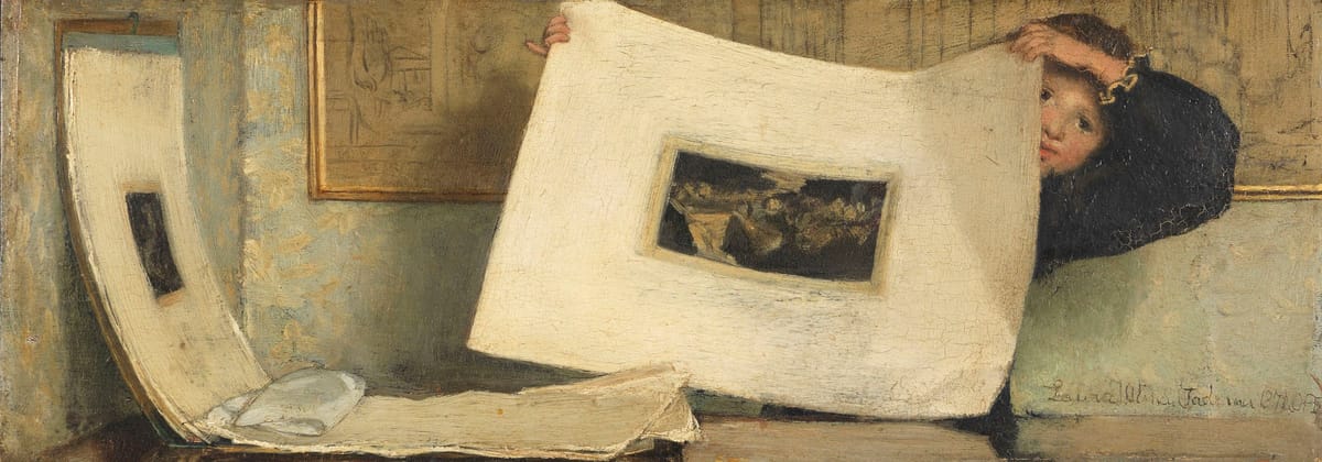 Artwork Title: Anna Alma-Tadema Leafing through a Portfolio of Prints