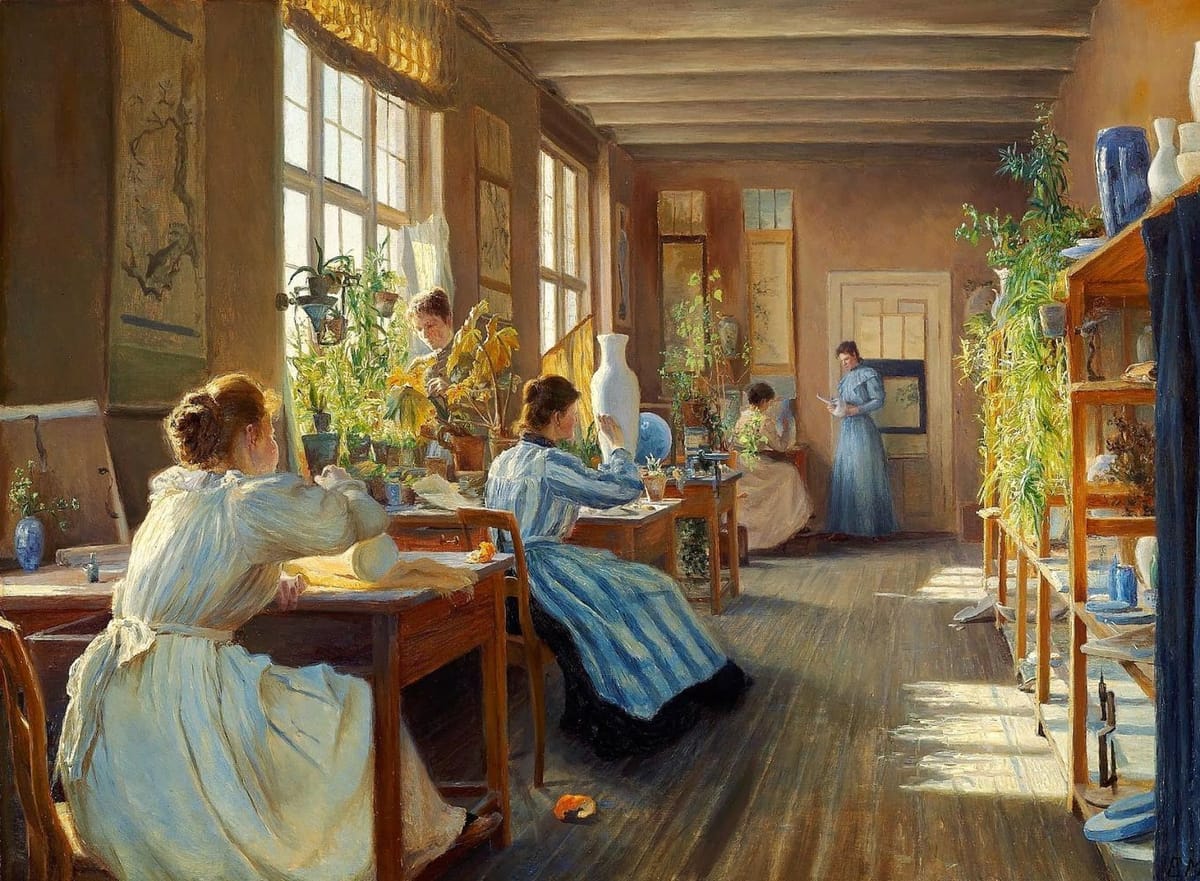 Artwork Title: Women Decorating Porcelain at De Kgl. Porcelænsfabrik (Royal Copenhagen)