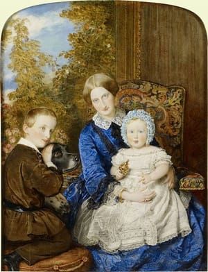 Artwork Title: Miniature of the Duchesse d'Aumale  with the Prince de Condé and with the Duc de Guise on her lap