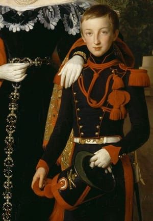 Artwork Title: La Reine Marie-Amélie et deux de ses fils, le duc d'Aumale en uniforme de soldat de l'infanterie lég