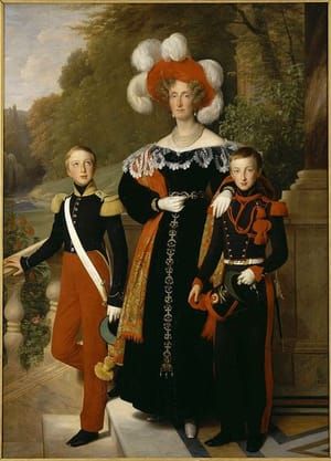 Artwork Title: La Reine Marie-Amélie et deux de ses fils, le duc d'Aumale en uniforme de soldat de l'infanterie lég