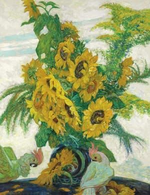 Artwork Title: Sunflowers on a Table with Cockatoos
