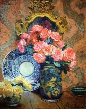 Artwork Title: Bouquets de Roses avec Porcelaine Chinoise
