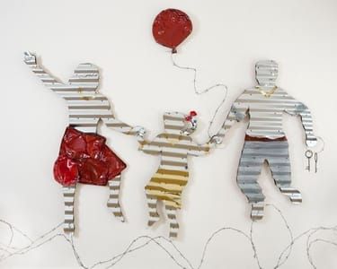Artwork Title: Family jumping over barbed Wire