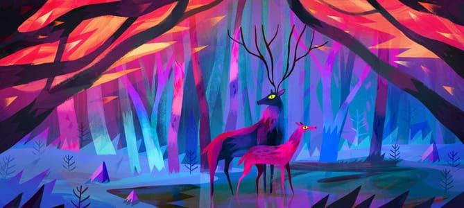 Artwork Title: Doe and Deer