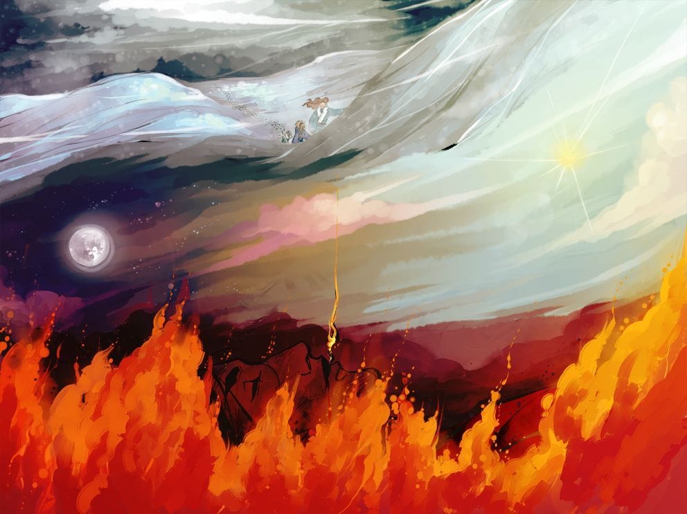 Artwork Title: Helcaraxë, Sun and Moon, Death of Fëanor