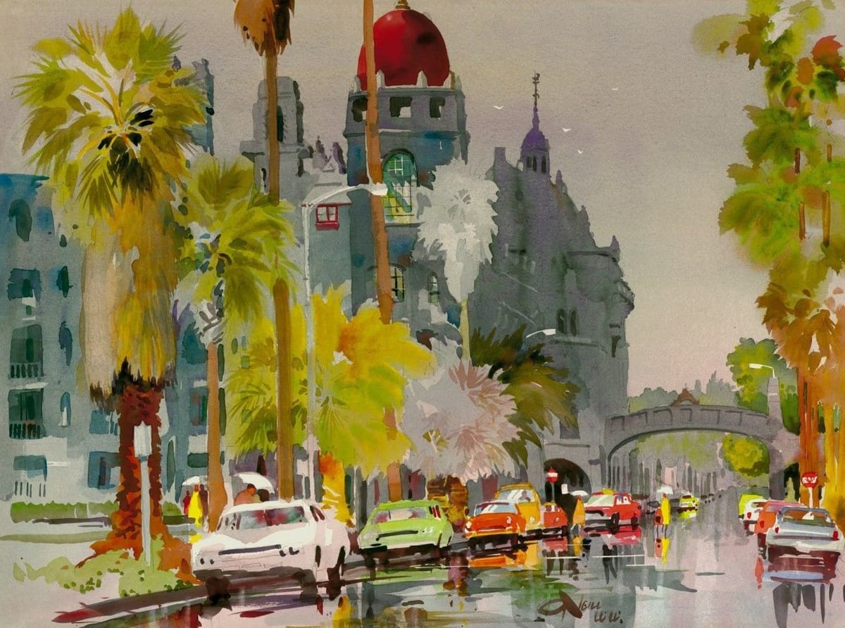 Artwork Title: Rainy day at the Mission Inn
