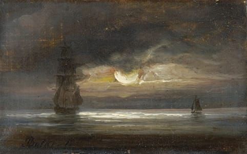 Artwork Title: Two Sailing Ships by Moonlight