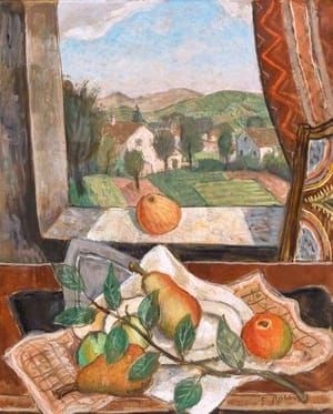 Artwork Title: Obstschale vor offenem Fenster (Fruit Basket in Front of an Open Window)