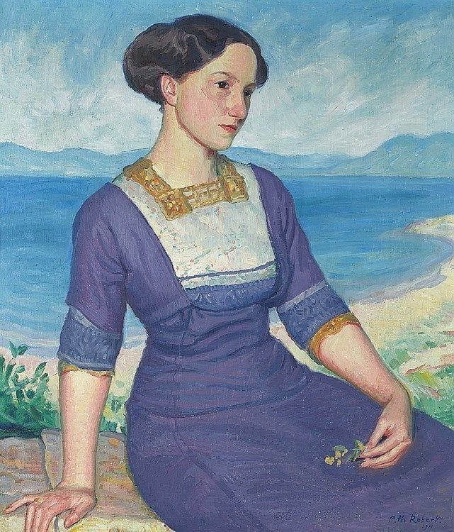 Artwork Title: Portrait of a Lady in Front of a Lake Landscape