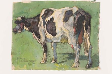 Artwork Title: Zwart-bonte koe die in wei staat (Black and White Cow Standing in a Field)