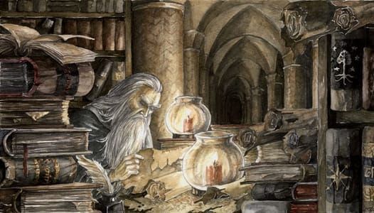 Artwork Title: Gandalf in the Archives of Minas Tirith
