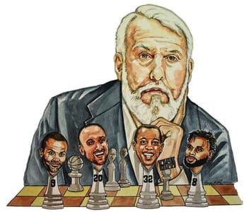 Artwork Title: San Antonio Spurs head coach Gregg Popovich and some of his players