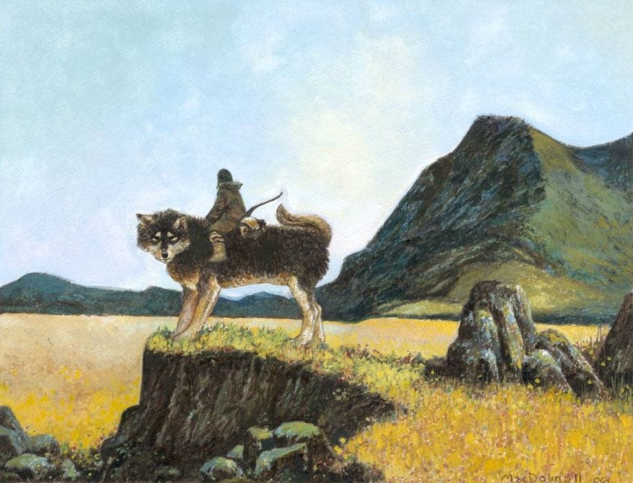 Artwork Title: An Inuit hunter astride his giant dog