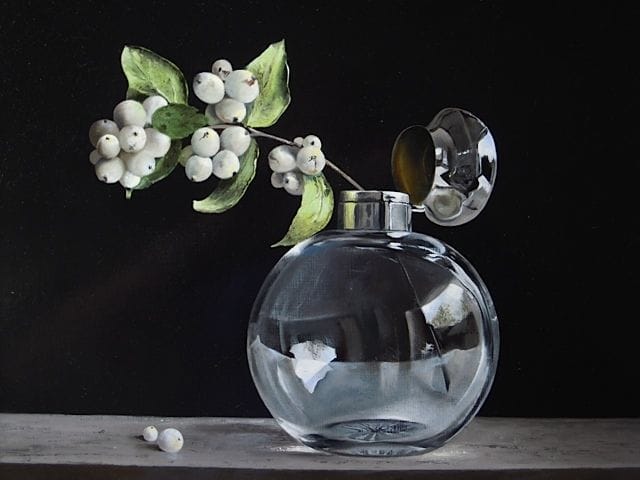 Artwork Title: Snow Berries in Crystal Vase