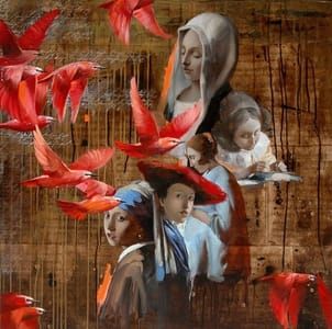 Artwork Title: Vermeer ladies and red birds