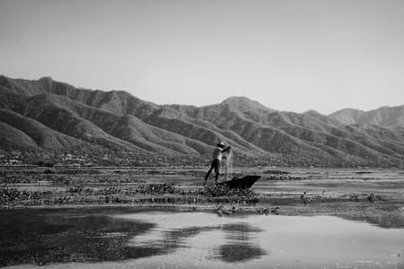 Artwork Title: Fisherman and mountains