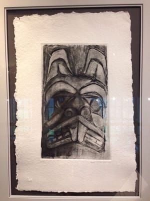 Artwork Title: Haida Beaver Pole. Etching Monochrome
