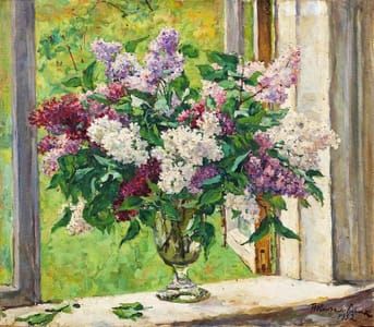 Artwork Title: Still life. Lilac in a Vase on the Window