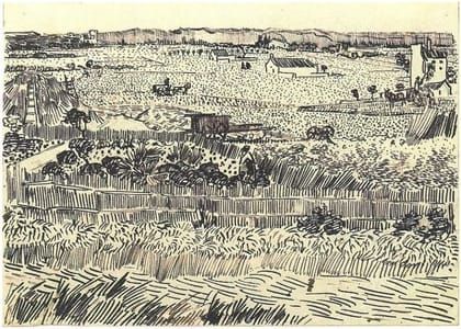 Artwork Title: Drawing (Harvest At La Cra, With Montmajour In The Background)