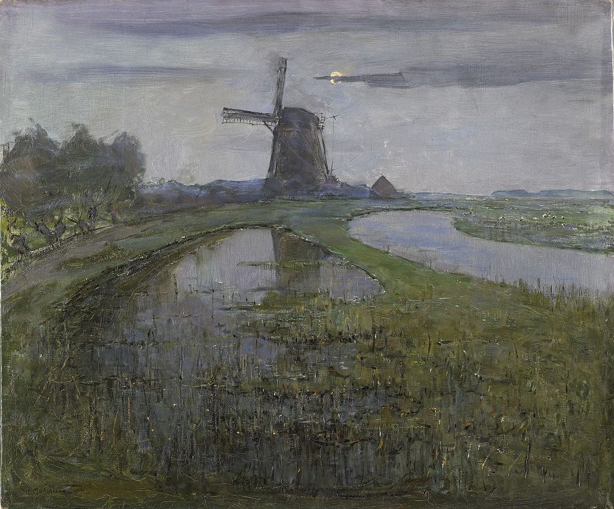 Artwork Title: Oosztzijdse Mill Along the River Gein by Moonlight