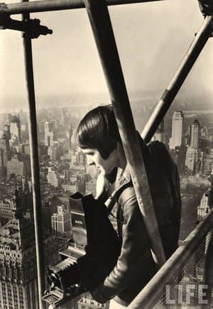 Artwork Title: Margaret Bourke-White perched atop the Chrysler Building, photographing New York