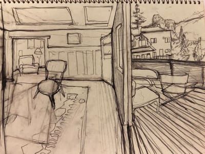 Artwork Title: Interior and Terrace / sketchbook # 22