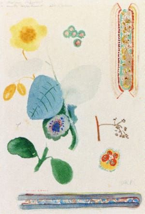 Artwork Title: Feuille D'Etude: Branches Fleuries Papillon Et Décoration