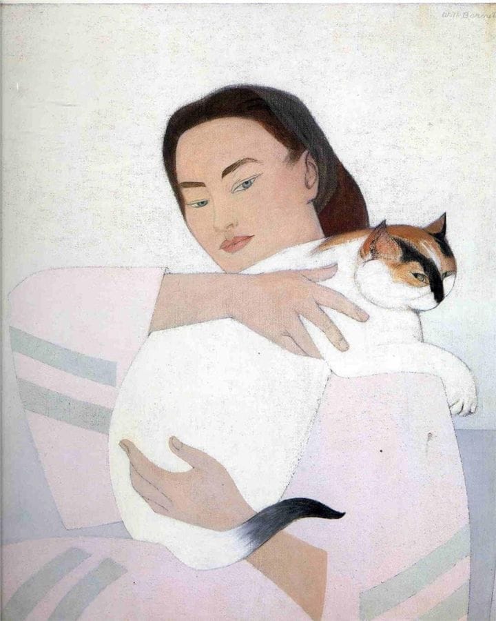 Artwork Title: Woman and White Cat