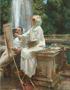 Artwork Title: Jane Erin Emmet and Wilfrid De Glehn at the Fountain, Villa Torlonia, Frascati