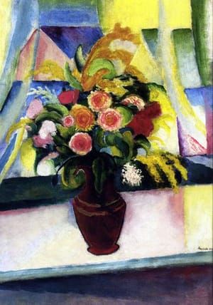 Artwork Title: Still life colorful bunch of flowers in front of a window